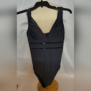 Women's Essential Space Plunge Ladder Trim Monokini Dark Navy Swimsuit